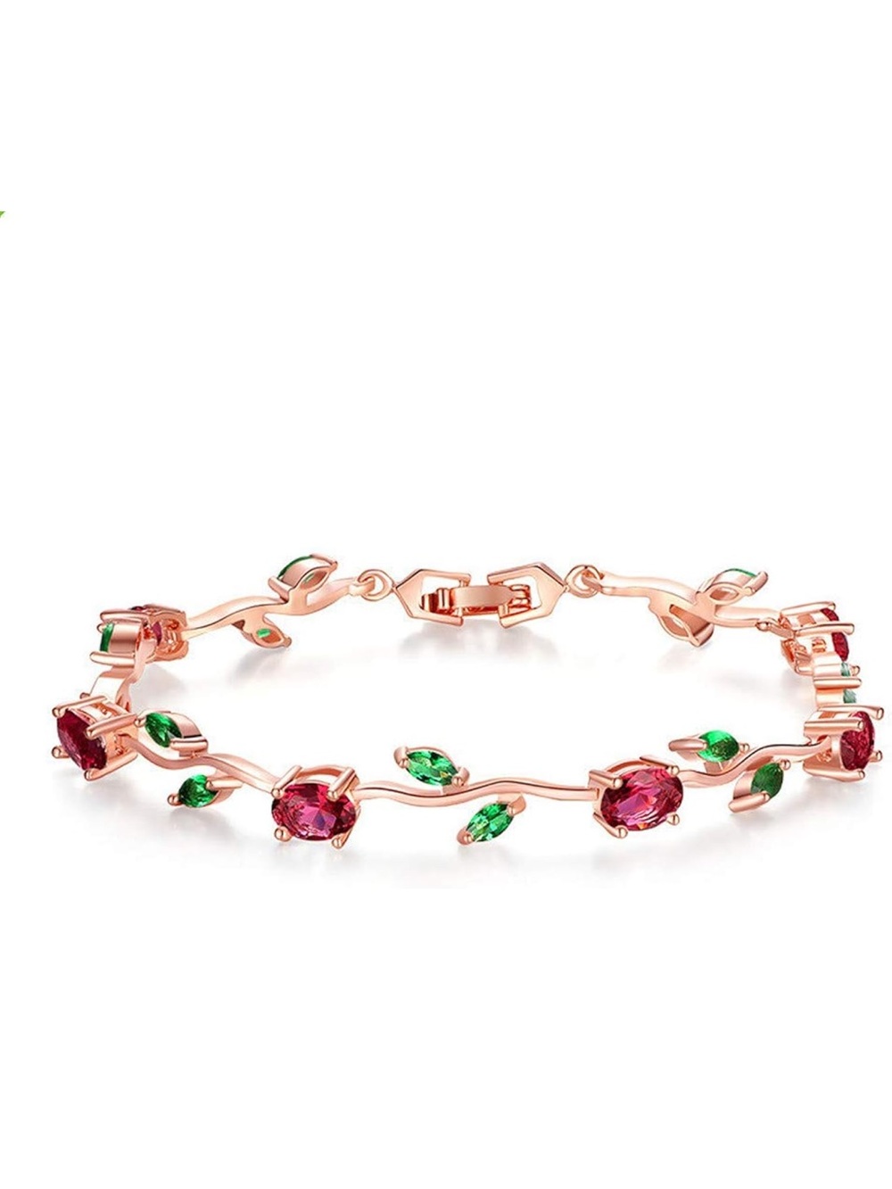 Anthropologie Rose Gold Bracelet with Pink and Green Gems